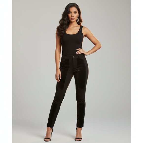 Club Monaco Suede Panelled Skinny Riding Pants Trousers High Rise Black Size 00 - Picture 1 of 16